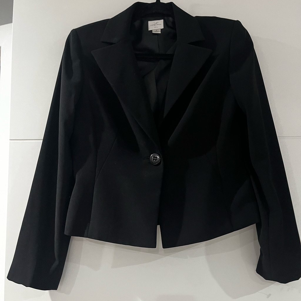 New Emma James Classic Black Blazer, Women’s Size 4 One Button Suit Jacket